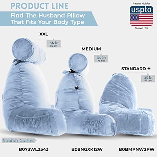 Husband Pillow Medium Reading Pillow with Arms - 23" Backrest for Sitting Up in Bed - Firm Support Bed Rest Pillow for Adults, Neck Roll, Removable Cover - TV, Reading, Lounging - Sky Blue - Image 3