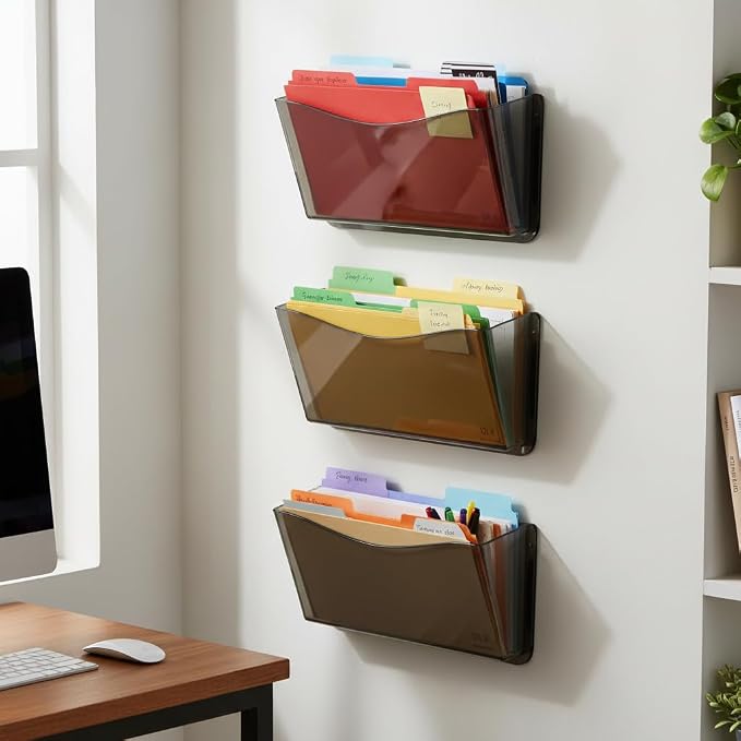 Azar Displays 250045-SMK Plastic Wall Mount File Holder with Magnets Smoke Colored, 4-Pack - Image 2