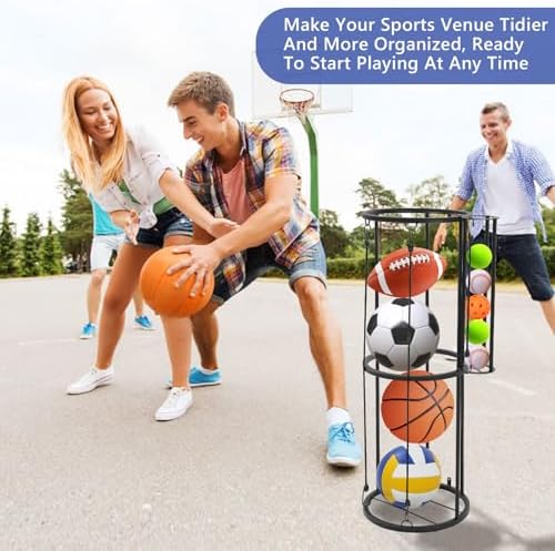 Garage Ball Storage Rack with Side Small Ball Basket, Holds 5 Balls - Image 6