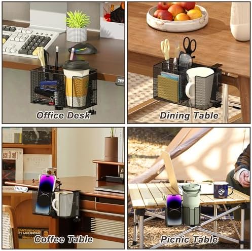 Metal Desk Cup Holder, Fits up to 40oz Cups - Anti-Spill Clip-On Table Cup Holder, Sturdy and Easy to Clamp, Clip-On Cup Holder for Table, Bed, Chair, Gaming Desk, Bottles, Drinks - Image 4