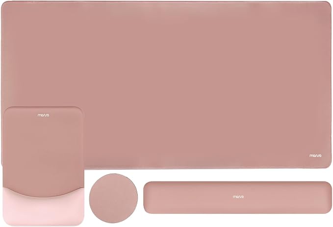 MOSISO Keyboard Mouse Pad Set, Large Gaming Mouse Pad&Keyboard Wrist Rest | Rectangular Mousepad with Wrist Rest&Coaster, Ergonomic Non-Slip&Easy Typing Pad with Curved Silicone Lining, Salmon Pink by MOSISO
