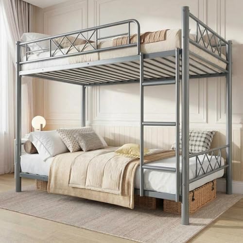 Garvee Bunk Bed Twin Over Twin with Extra High Guardrail, Heavy Duty Metal Frame & Sturdy Slats, No Box Spring Needed, Space Saver, Gray by Garvee