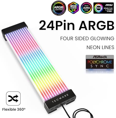 TECWARE Flex RGB Cable Cover Kit | Compatible with 24-Pin Motherboard and 8-Pin/16-Pin GPU | ARGB PSU Cable Extension with 5V 3-Pin Sync | RGB Lighting Kit for PC Cables | Black - Image 2