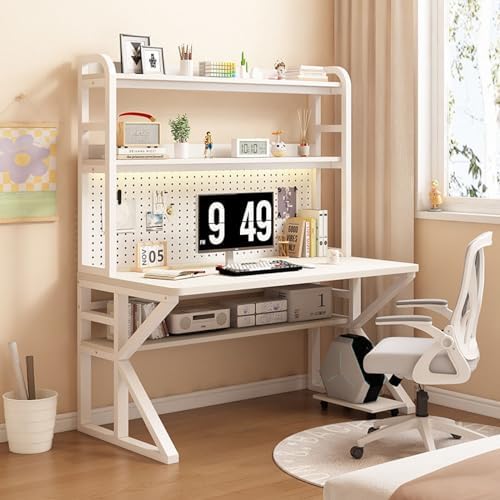 Gaming Desk with Pegboard, Industrial Gaming Desk PC Desk with Storage Shelves, Large Study Writing Workstation Table for Home Office,Black-80x60x171cm by Unknown