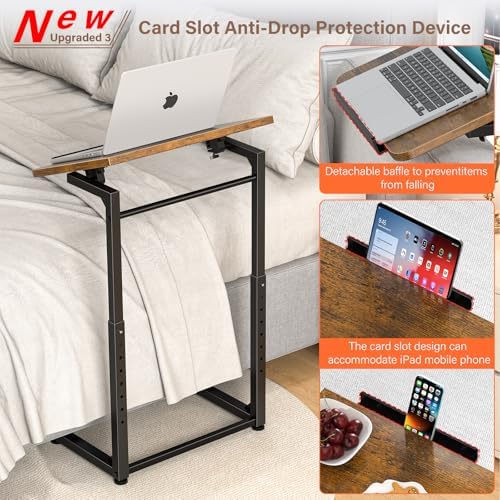 Tv Tray Table Set of 2, 8-Level Adjustable Height Couch Side Table，90° Tilt Angle Adjustments C-Shaped End Table, with Phone & Tablet Slot Sofa Computer Desk for Couch, Sofa, Bed, Chair, Living Room - Image 5