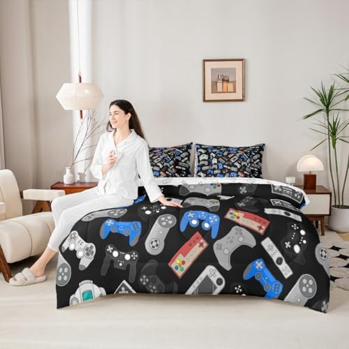 Erosebridal 7 Piece Gamer Comforter Sets for Boys Queen Size | Gaming Bedding Set Video Games Bed in A Bag Black Blue Gamepad Sheet Sets with Comforter Soft Microfiber for Bedroom Decor - Image 6