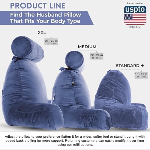 Husband Pillow XXL The Original for Adults - 30" Tall Backrest for Sitting Up in Bed - Firm Support Reading & Bed Rest Pillows for Adults, Neck Roll, Removable Cover - TV - Dark Blue - Image 4