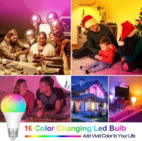 RGB Color Changing Light Bulbs,RGB LED Light Bulbs,9W Warm White 6500K,40W Equivalent,16 Color Multicolor A19 E27/E26 Dimmable Memory Function, for Home Decoration,Stage,Bar,Party - Image 6