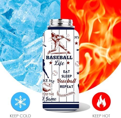 Baseball Water Bottle 32oz, Sport Travel Stainless Steel Tumbler With Lid, Double Wall Vacuum Insulated Coffee Cup Travel Mug, Fathers Day Baseball Gifts for Boys Dad Husband Grandpa - Image 6