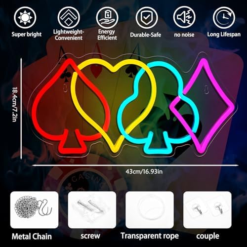 Poker Neon Sign Dimmable Playing Card LED Neon Light for Wall Decor - Image 2