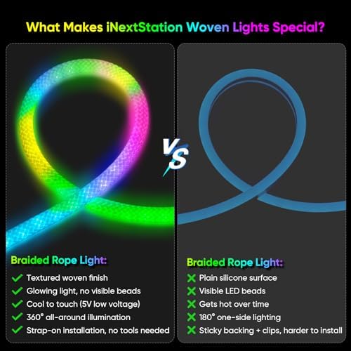 iNextStation 360° Glow 5V USB Rope Lights 16.4FT Smart RGB LED Strip Lights - Image 5
