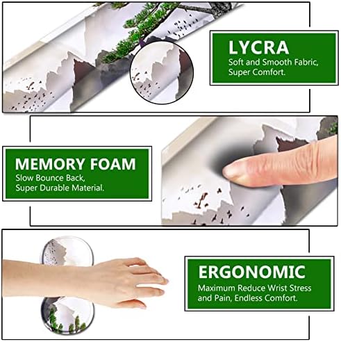 AIMSA Keyboard Wrist Rest Support + Mouse Pad + Mouse Wrist Rest + Coaster, Ergonomic Memory Foam Anti-Slip Rubber Base 4 PCS Set Easy Typing Pain Relief, Pine Tree Mountains - Image 3