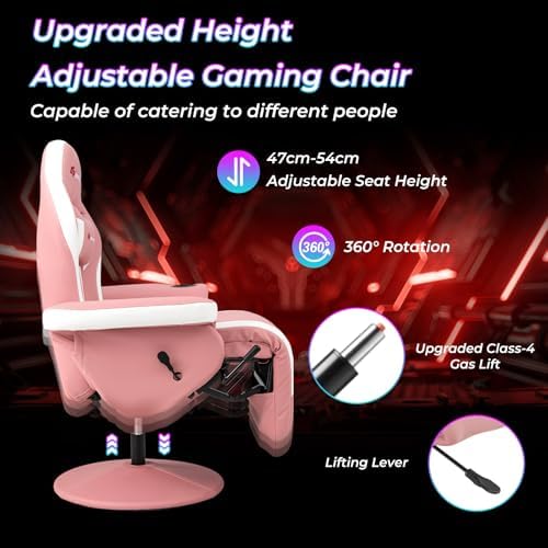 Goplus Pink Gaming Chair, Height Adjustable Massage Video Game Chair with Retractable Footrest, Cup Holder, Headrest, Swivel Office Chair, Racing Style Swivel Gamer Chair - Image 5