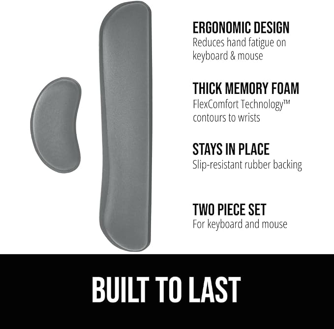 GORILLA GRIP Silky Gel Memory Foam Wrist Rest for Computer Keyboard, Mouse, Ergonomic Design for Typing Pain Relief, Desk Pads Support Hand and Arm, Mousepad Rests, Stain Resistant, 2 Piece Pad, Gray - Image 2