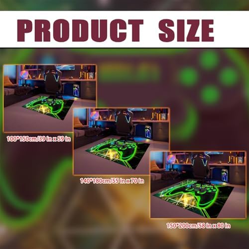 Gaming Rug for Boys Room - Gamer Rug, 5'X7' Cool Gaming Carpet for Teens Boys Bedroom Playroom Decor, Game Controller Carpet for Office Computer Chair Floor Mats, Green - Image 5