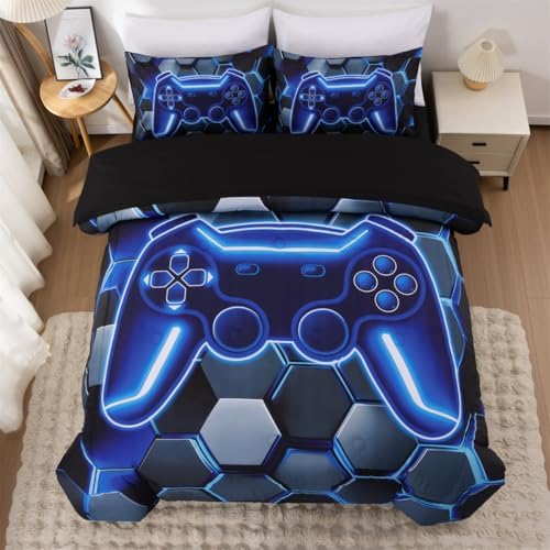 NTBED 3D Gaming Comforter Set for Boys Kids Teens,5pcs Gamer Bedding Sets with Sheet,Game Console Bed in a Bag (Blue, Full) - Image 3
