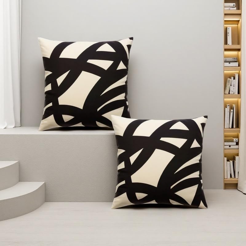 2pcs Decorative Abstract Art Boho Line Outdoor Pillow Case Square Cushion Covers for Farmhouse Sofa Bed Couch Living Room Linen Pillowcase 18x18 Pillows Modern Decorative Square Pillowcases - Image 4