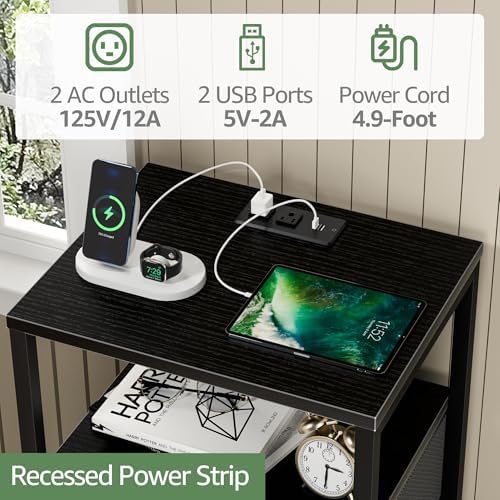 BOLUO Black Dresser with 5 Drawers Tall Nightstand with Charging Station and LED Light, Bedside Table Room Storage Drawers Closet - Image 7