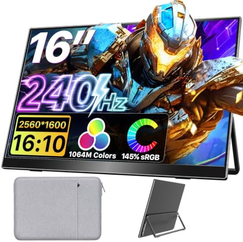Upperizon Portable Monitor 16 inch 2K QHD 2560X1600 145% sRGB 240 Hz HDR HDMI USB-C Travel Monitor for Laptop MacBook PC Surface PS5 Xbox, External Display with Kickstand & Speakers, VESA Compatible by Upperizon