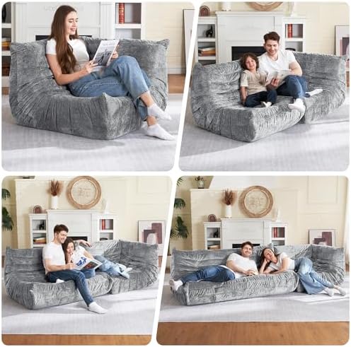 HABUTWAY Giant Bean Bag Chairs Lazy Sofa for Adults,Corner,Light Grey | Memory Foam Bean Bag Chairs,Fireside Corner Chair,Lazy Floor Corner Sofa for Living Room, Bedroom, Dorm, Office - Image 3