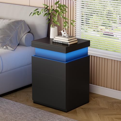OLIXIS Black Nightstand with Charging Station & RGB LED Lights - Image 6