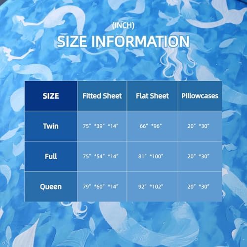 SDIII 4PCS Oil Painting Style Blue Mermaid Sheets Twin Set, Microfiber Princess Sheets Twin, Painterly Blue Mermaid Princess Bedding Sheet for Girls - Image 6