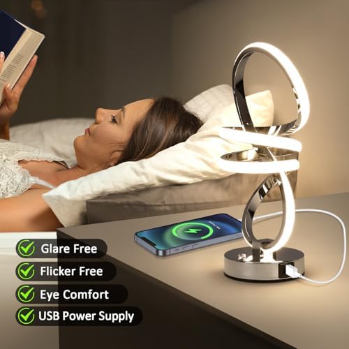 EIDISUNY RGB Spiral Table Lamp, Modern LED Table Lamp, Chrome Cool Bedside Lamps, 7 Colors & 10 Light Modes Touch Dimmable LED Nightstand Lamp with USB/Type C for Bedroom, Living Room,Silver - Image 5