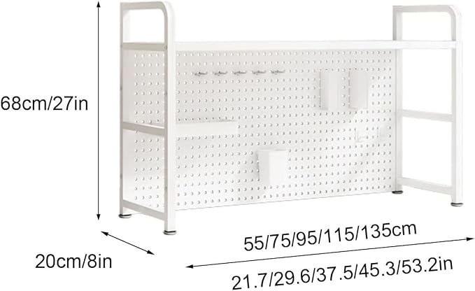 Pegboard for Desk Stand, Desks Organizer with Peg Board, Table Gaming Home Work Desk Extender Storage Rack, for Bedroom, Study, Kitchen, Office, White, 75 * 68cm/29.6 * 27in - Image 2