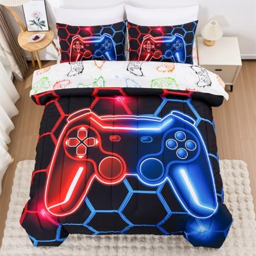NTBED Twin Game Console Comforter Set for Boys Girls Kids 3D Gaming Lightweight Microfiber Gamer Bedding Sets Red Blue - Image 3