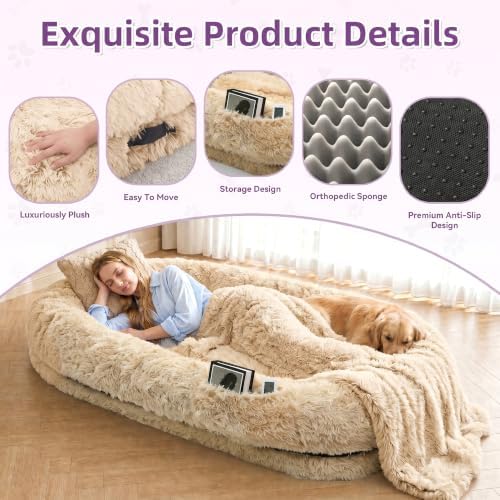 Human Dog Bed with Pillow & Blanket - 71 × 45 × 12 Inch - Image 5