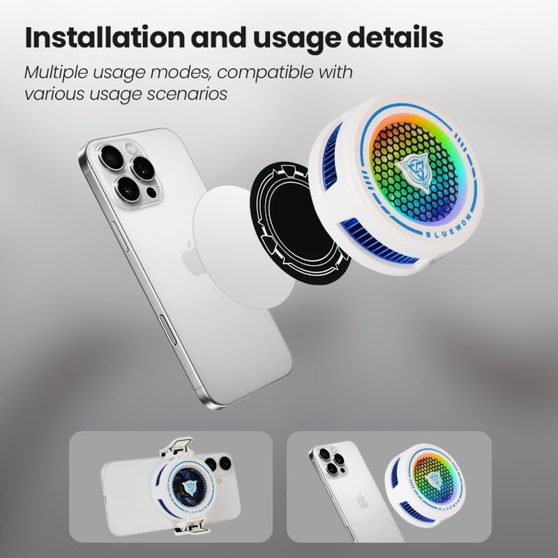 X109 PRO Phone Cooler Kit - Magnetic & Clip-On Gaming Fan with TEC Cooling, 3 Smart Modes, RGB Light & Triggers for iPhone, CODM, PUBG Mobile - Black - Image 2