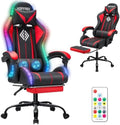HOFFREE LED Gaming Chair with Massage RGB Lights Computer Game Chair-Red | Ergonomic Reclining Gamer Chair with Footrest High Back Video Game Chair with Adjustable Lumbar Support Linkage Armrest by HOFFREEOfficial