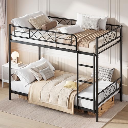 Garvee Bunk Bed Twin Over Twin for Adults & Teens, Heavy Duty 2-Tier Bed with Stairs, Full-Length Guardrail & Metal Slats, No Box Spring Required, Space Saving, Matte Black - Image 7