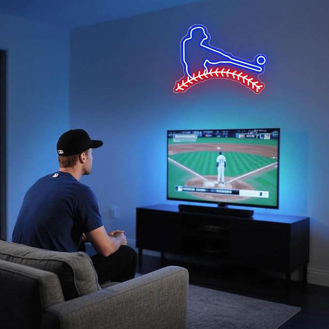 Baseball Neon Sign, Baseball Led Neon Light Signs for Wall Decor Sport Light up Sign Lamp for Dorm Bedroom Party Bar Man Cave Decor Birthday Christmas Gift for Fans Dimmable USB Powered(16.2"*12") - Image 2