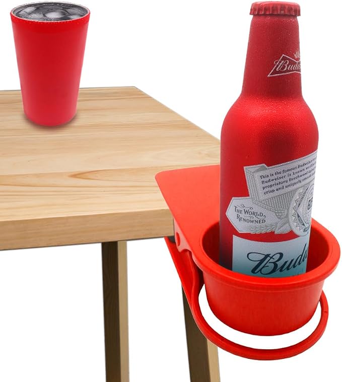 YOY 2 Pack Drink Cup Holder Clip - Table Desk Side Water Glass Beer Bottle Beverage Soda Coffee Mug Holder Cup Saucer Clip Design for Home Office, Red - Image 5
