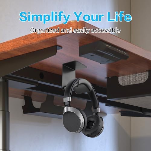 YAODHAOD Headset Hanger Holder Wall Mount, Sticky Headset Stand Holder Clip Under Desk for All Headphone/Controller (Black,Hanging Style) - Image 2