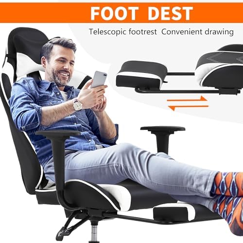 Gaming Chair, High Back PU Leather Gaming Chairs Computer Chair with Headrest & Lumbar Support, Height Adjustable Wide Seat Gaming Chairs for Adults, Game Chair with Footrest & Armrest - Image 5