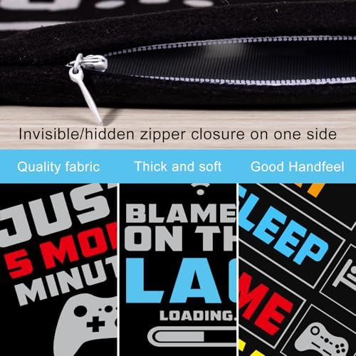 Whaline 4 Pack Video Game Throw Pillow 16 x 16 Inch Gamer Controller Pillow Cover Gaming Throw Cushion Cover Gamepad Logo Pillowcases for Home Office Car Sofa Couch Living Room - Image 3