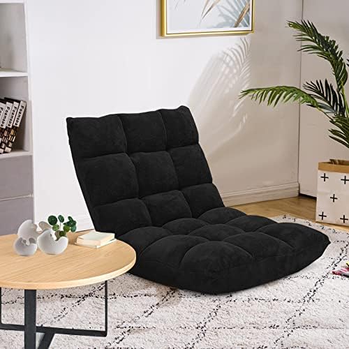 COSTWAY Adjustable Gaming Chair, Video Gaming Chairs with Back Support, Alloy Steel Frame, Soft Coral Fleece, Lazy Sofa Lounge for Reading Living Room Recliner for Adults Kids, Black - Image 6