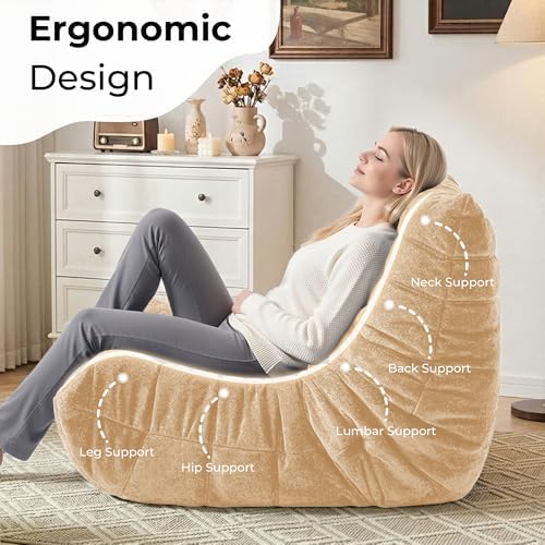 HABUTWAY Giant Bean Bag Chairs Lazy Sofa for Adults,Single,Khaki | Bean Bag Sofa with Filler Faux Fur, Memory Foam Bean Bag Fireside Lazy Sofa Couches for Living Room, Bedroom, Office - Image 4