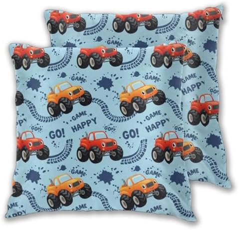 Cartoon Cars Pillowcase Set of 2 Cute Monster Trucks Throw Pillow Covers Shells for Couch Office Bedroom Home Decoration, 18"X18" by Abucaky