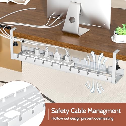 Shikha Cable Management Under Desk, 15.7"-31" Retractable Cable Management Tray, No Drilling Cord Organizer with Clamp for Desk, Under Table Wire Management Tray for Home Office -White - Image 7