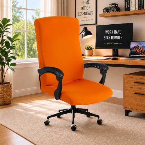 Stretch Computer Office Chair Cover with Durable Zipper - Universal Washable Removable Spandex Rotating Boss Chair Slipcovers - Anti-dust Soft Desk Chair Seat Protector for Dogs, Cats, Pets (Orange) by DivaenCamino