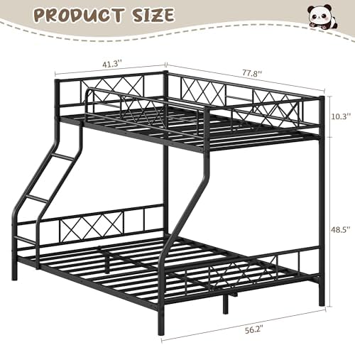 Garvee Metal Bunk Bed Twin Over Full, Heavy Duty Frame with Ladder & Guardrails, Sturdy Metal Slats, No Box Spring Needed, Space Saving for Dorm, Bedroom, Apartment, Matte Black - Image 2