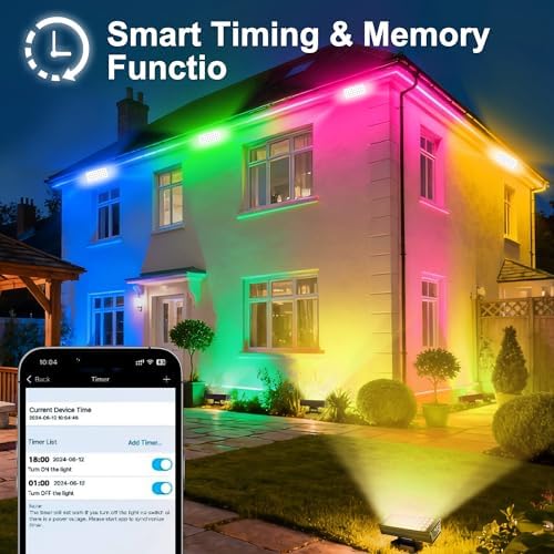 Smart Flood Lights Outdoor 180W RGBCW Color Changing LED Floodlight – WiFi APP & Voice Control, 2700K-6500K Tunable White, 50 Modes Music Sync, IP65 Waterproof Wall Washer Light - Image 6