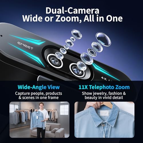 EMEET C60E Dual 4K Webcam for Streaming with Tripod, Wide-Angle & Telephoto - Image 5