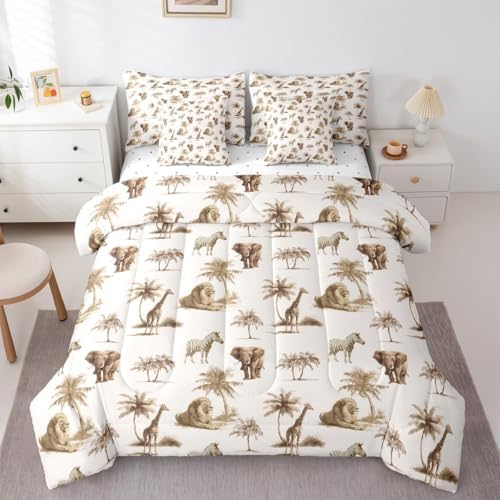 Feelyou Jungle Animals Comforter Set with Sheets 7 Piece Twin Size Elephant - Image 3