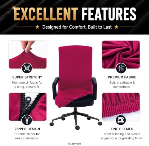 DIVA EN CAMINO DEC Computer Office Chair Cover Stretch Spandex Fabric Rotating Chair Slipcovers Removable Chair Seat Covers Furniture Protector Covers (Hot Pink, Large) - Image 4