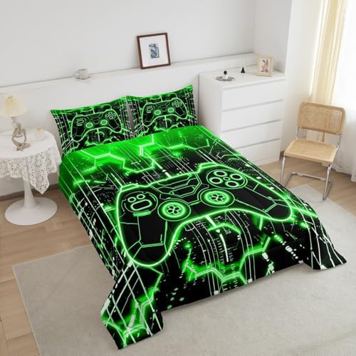 Feelyou Kids Green Gamer Comforter Set Twin Size, Honeycomb Gaming Bedding Set Boys Girls Modern Game Console Comforter Game Teens Duvet Set Bedroom Decor 2Pcs - Image 4