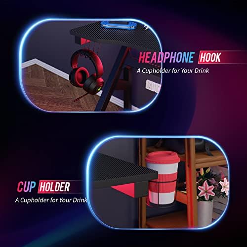 BestOffice | 47" Gaming Table | Red | R-Shaped Computer Desk - Image 5
